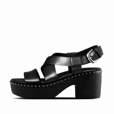 Fitflop Women's PILAR Leather Back-Strap Platform Sandals - Black, AH7302861